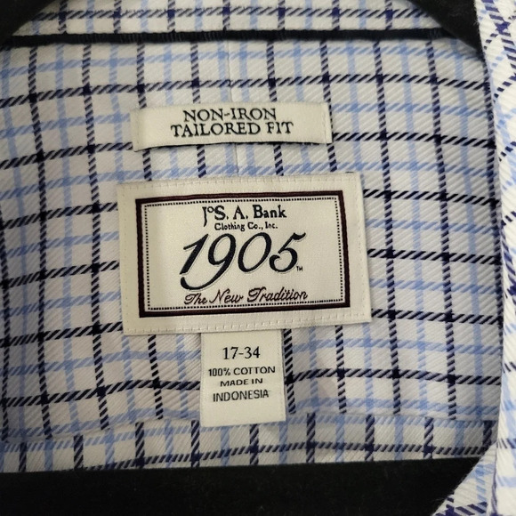 Jos. A. Banks Non-Iron Tailored Fit White Plaid Button-up‎ Long-Sleeve Shirt - Picture 5 of 8